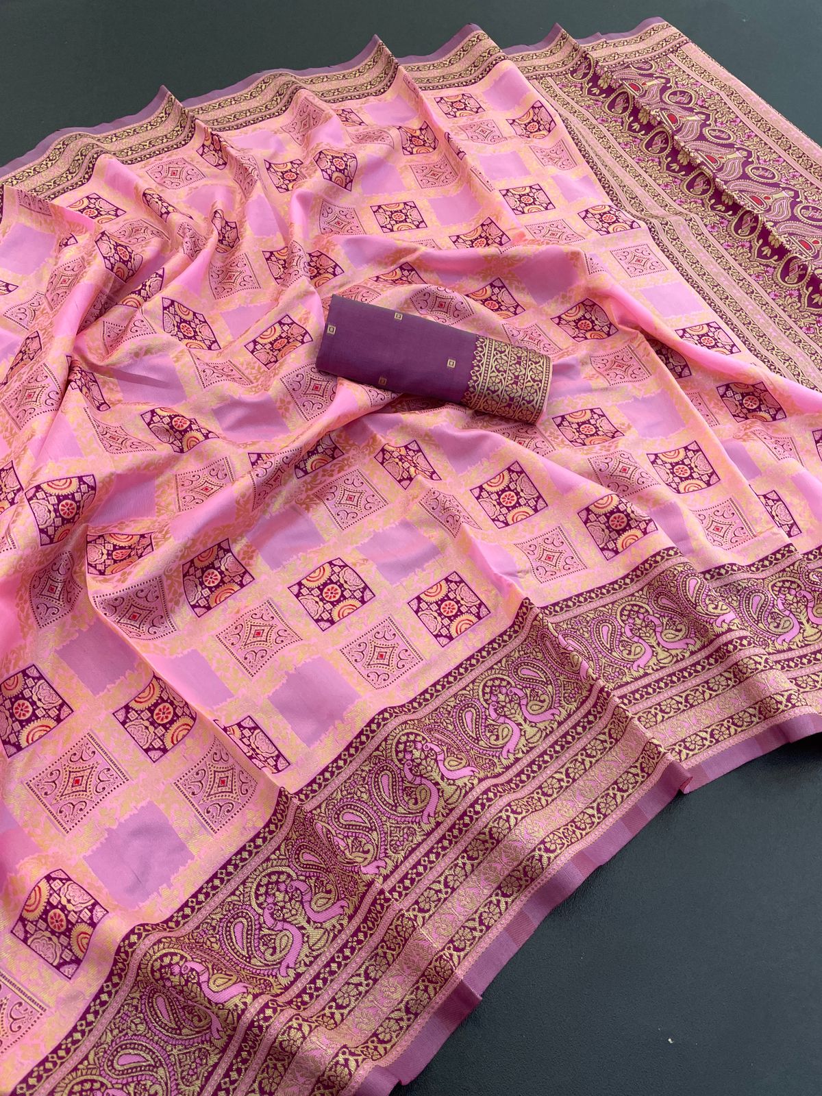 Dola Look By Aab Art Silk Jacquard Border Saree Suppliers In India